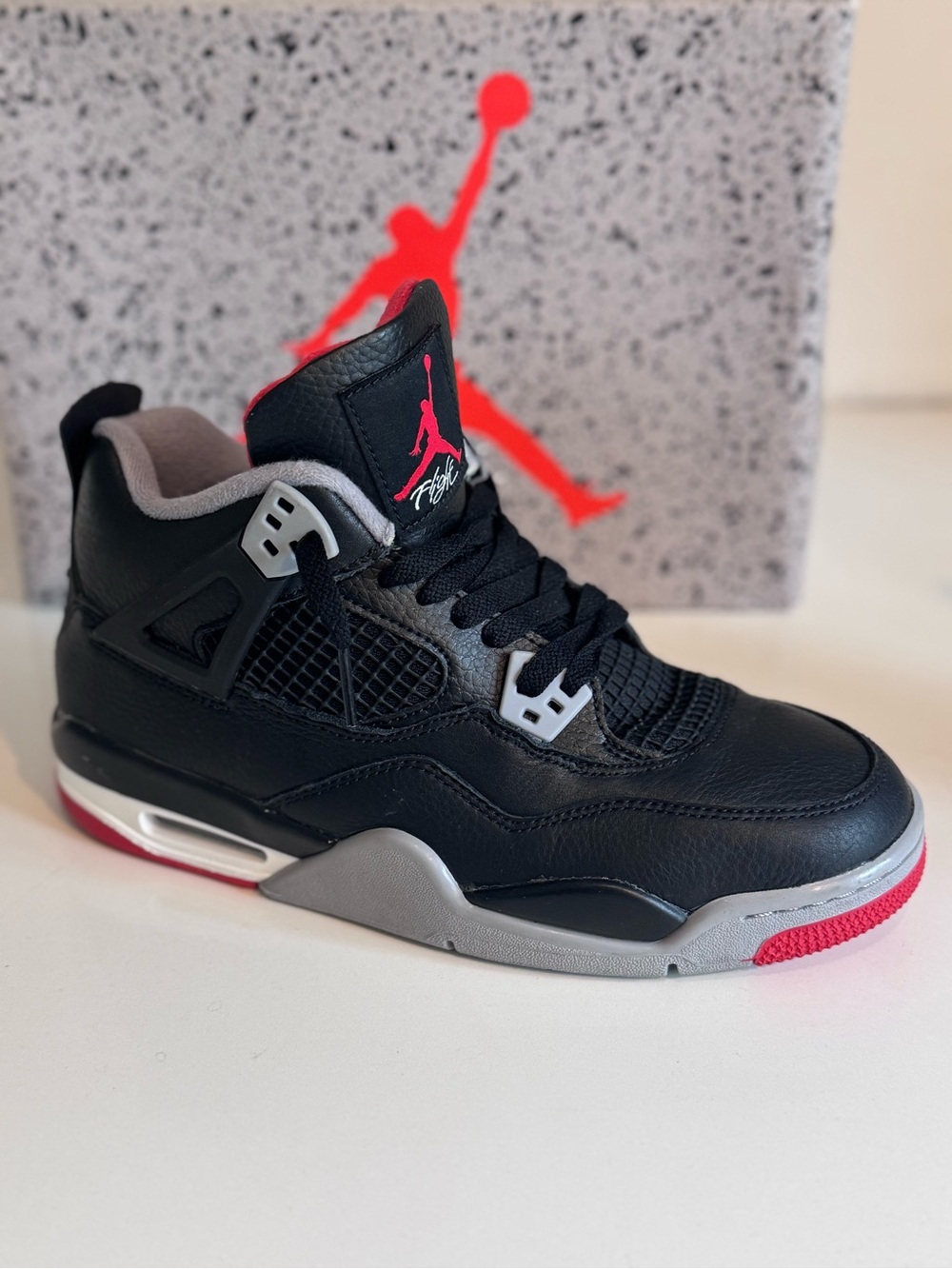 Jordan 4 Retro GS Kids' Black/Red/Grey Basketball Sneakers